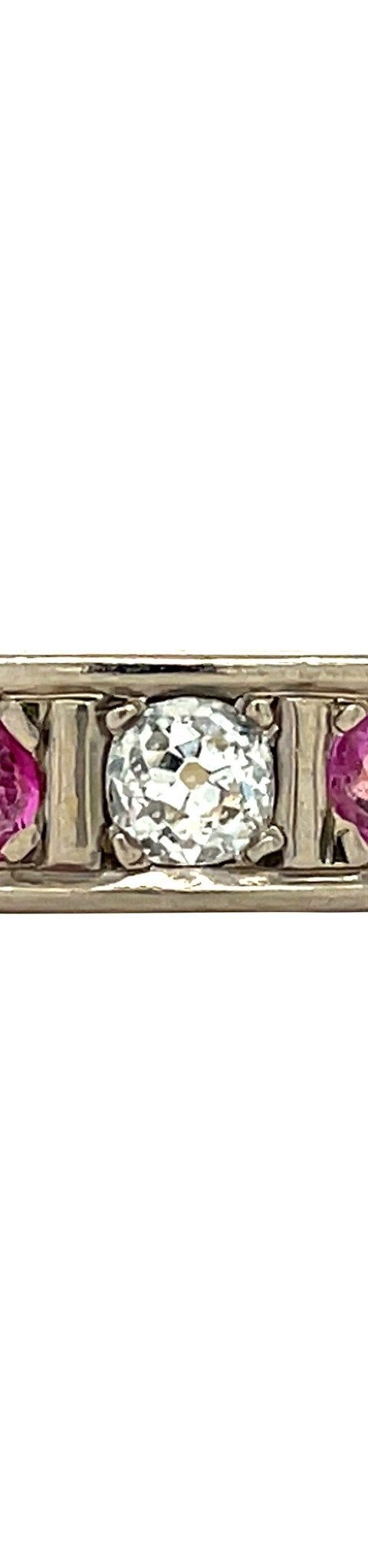 Vintage 12K Gold Half Eternity Ring with Ruby and Diamond